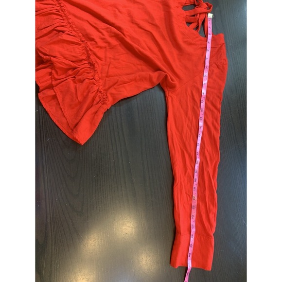 Anthropologie Cloth & Stone Red Blouse Top Womens Small Open Back Ruffle - Picture 11 of 12